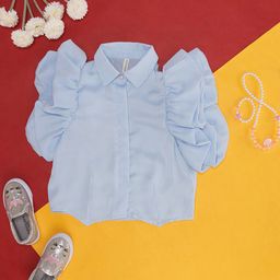 Pantaloons Junior Girls Shirt Collar Flutter Sleeve Cotton Shirt Style Top-picture-44
