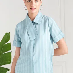 Athena Immutable Blue Striped Shirt Collar Shirt Style Top-picture-51