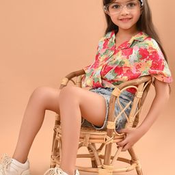 LilPicks Girls Abstract Printed Cuban Collar Extended Sleeve Cotton Shirt Style Top-7