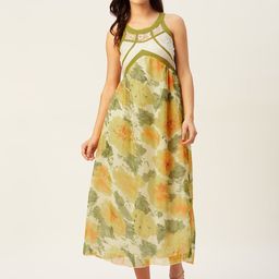 Belle Fille Women Off-White & Yellow Floral Printed Midi A-Line Dress-picture-37