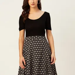 Belle Fille Women Black & White Printed A-Line Dress-image-16