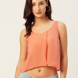Belle Fille Peach-Coloured Georgette Regular Crop Top-image-92
