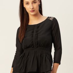 Belle Fille Black Puff Sleeves Layered Cinched Waist Top-image-37