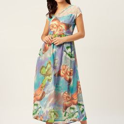 Belle Fille Women Multicoloured Printed A-Line Dress With Lace Inserts-image-55