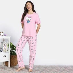 Zivame Fairy Tale Pink Hello Kitty Knit Cotton T-shirt & Pyjama-picture-43