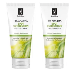 NutriGlow Set of 2 8% AHA BHA Spot Correction Daily Face Wash with Cucumber - 100 ml each-58