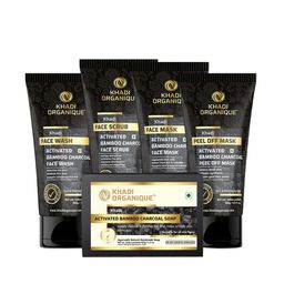 Khadi Organique Activated Bamboo Charcoal Pack Of 5 Skin Care Gift Set-14