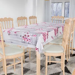 Kuber Industries Grey & Pink  Floral 2.74 m x 1.75 m Table Cover-64