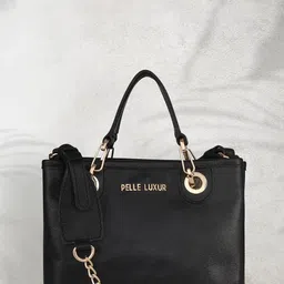 PELLE LUXUR Black Leather Structured Handheld Bag-51