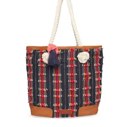 ASTRID Black & Multi-Colored Oversized Tasselled Shopper Tote Bag-20