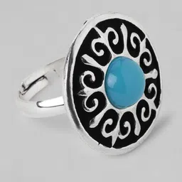 Rubans Oxidized Silver-Plated Stone-Studded Handcrafted Enamelled Adjustable Finger Ring image 3