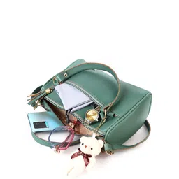 LOREM Synthetic Leather Structured Handheld Bag with Teddy Bear image 5