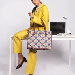 ZOUK Ethnic Motifs Printed Structured Jute Handheld Bag-image-43