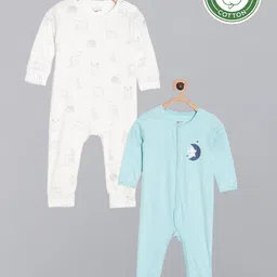 Broon Infant Girls Pack Of 2 White & Blue Printed Organic Cotton Sleepsuit-picture-11