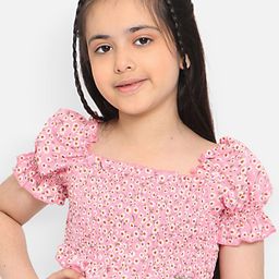 Nauti Nati Girls Floral Printed Puff Sleeves Crop Top-picture-49