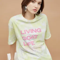 Ginger by Lifestyle Women Typography Printed Drop-Shoulder Sleeves Applique T-shirt-image-49