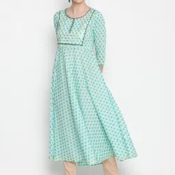 GLAM ROOTS Women Sea Green Ethnic Motifs Printed Anarkali Kurta-20