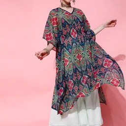 indo street Ethnic Motifs Printed V-Neck Kaftan Kurta-picture-31