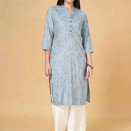 RANGMANCH BY PANTALOONS Floral Printed Mandarin Collar Straight Kurta-picture-44