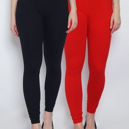 GRACIT Woman Pack of 2 Solid Black & Red Churidar Length Legging-picture-26