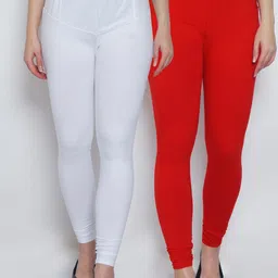 GRACIT Woman Pack of 2 Solid White & RedChuridar Length Legging-picture-22