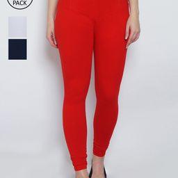 GRACIT Women Pack Of 3 Cotton Churidar-Length Leggings-image-28