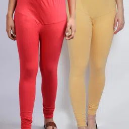 GRACIT Women Beige & Pink Pack Of 2 Solid Churidar-Length Leggings-picture-17