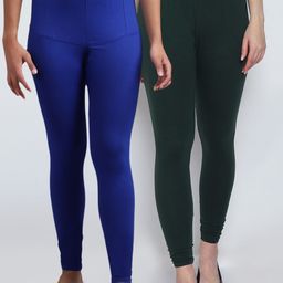 GRACIT Women Pack of 2 Blue & Olive Solid Ankle Length Leggings-image-104