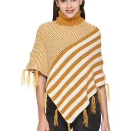 BAESD Striped Turtle Neck Woollen Poncho Sweater-image-73