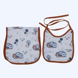 Bhaakur Kids Pack of 2 Blue & Brown Printed Cotton Bibs & Burp-28