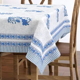BLOCKS OF INDIA Blue & White Ethnic Motifs Cotton 6-Seater Table Cover-image-54