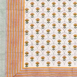 BLOCKS OF INDIA White & Yellow Block Print Pure Cotton Rectangular 6-Seater Table Cover image 3
