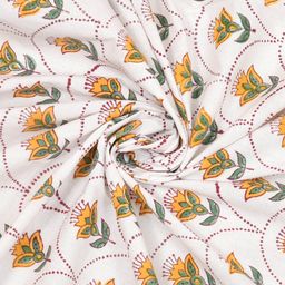BLOCKS OF INDIA White & Yellow Block Print Pure Cotton Rectangular 6-Seater Table Cover image 2