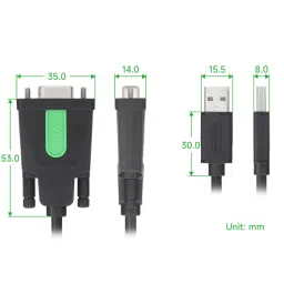 Waveshare Industrial 1.5m USB Type a To DB9 Male/Female Port RS232 Serial Adapter Cable image 3
