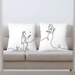 DecorTwist Set of 2 White Printed Cushion Cover With Filler-picture-35