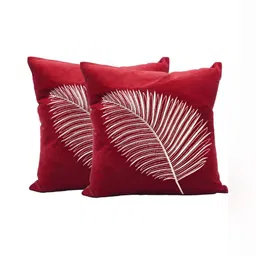 Decoghar Maroon & Gold-Toned 2 Pieces Embroidered Square Cushion Covers-image-45