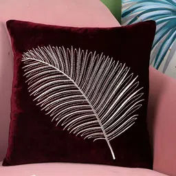 Decoghar Burgundy & Beige 3 Pieces Embroidered Square Cushion Covers-23