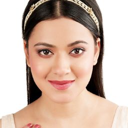 FEMMIBELLA Gold-Plated Kundan Studded Matha Patti Head Jewellery image 4