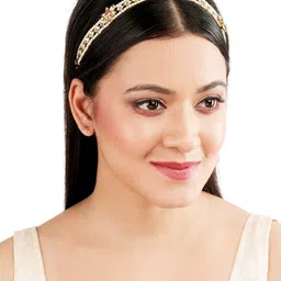 FEMMIBELLA Gold-Plated Kundan Studded Matha Patti Head Jewellery image 5
