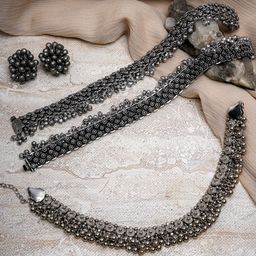 TEEJH Oxidized Silver-Plated Stone-Studded & Beaded Jewellery Set-picture-10