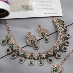 VATSALYA creation Rose Gold-Plated Stones Studded Jewellery Set-image-46