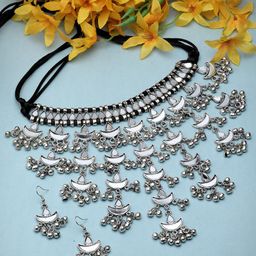 Moedbuille Silver-Plated Mirrors Studded & Beaded Oxidised Jewellery Set-7