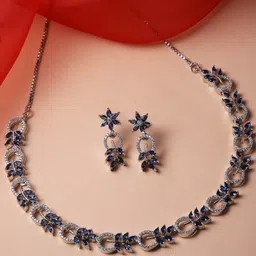 ZENEME Rhodium-Plated American Diamond Studded Necklace and Earrings-3