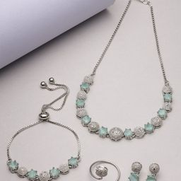 Kennice Rhodium-Plated American Diamond Studded Jewellery Set-image-73