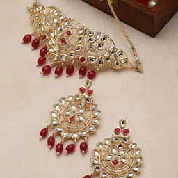 PANASH Gold Plated Kundan Stone Studded Choker Jewellery Set-20