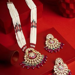 Zaveri Pearls Gold-Plated Stone-Studded & Beaded Jewellery Set-13