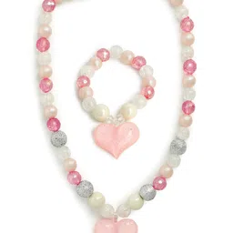 EL REGALO Girls Pink & White Heart Necklace & Bracelet Set-picture-31