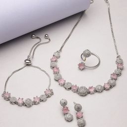 Kennice Rhodium-Plated American Diamond Studded Jewellery Set-image-1