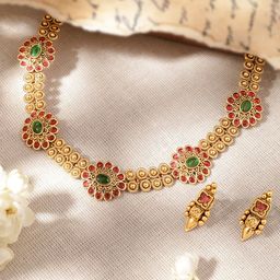 Rubans 22K Gold-Plated Kemp Stone Floral Motif Choker Set-image-90
