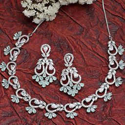 KARATCART Silver-Toned Light Green AD Studded Jewellery Set-13
